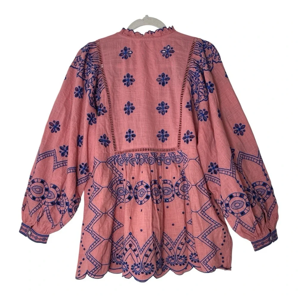 Sundance Blouse Women's Large Embroidered Romantic Boho Long Sleeve Top - Picture 3 of 9
